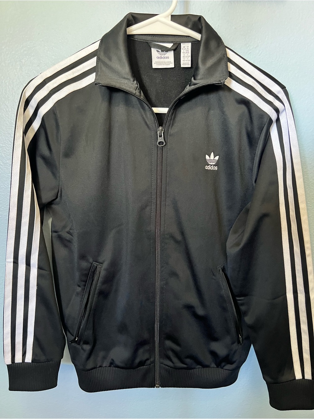 Youth Adidas Black Track Jacket M 11-12y with White Stripes